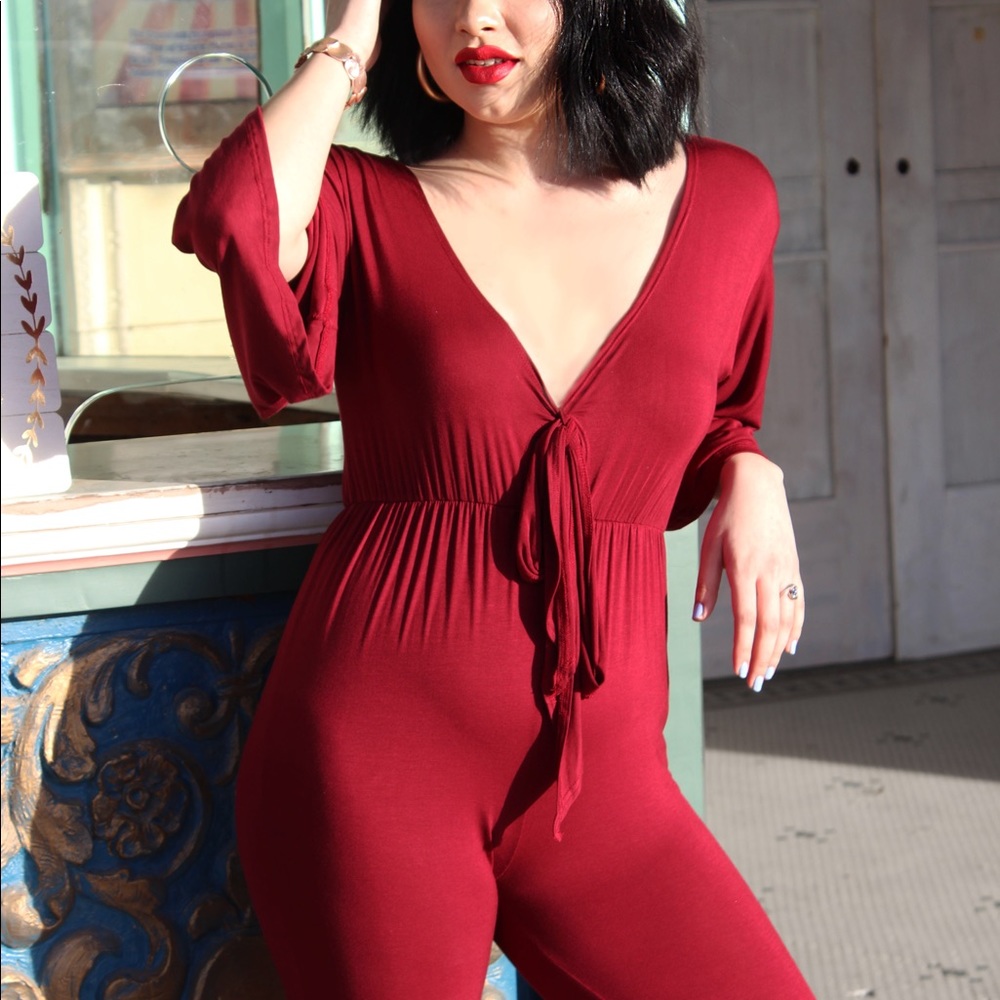 Burgundy Sexy Quarter Sleeve Jumpsuit NWT